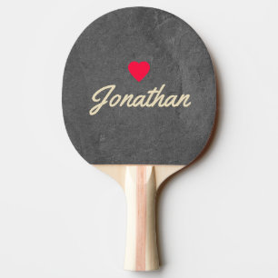 Dark Slate Stone Vintage Heart Signature Ping Pong Paddle