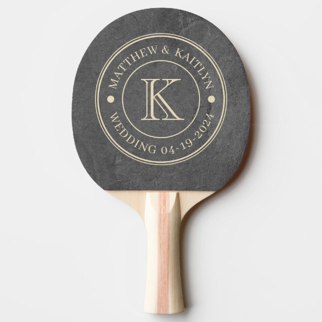 Dark Slate Stone Wedding Monogram Ping Pong Paddle (Back)