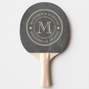 Dark Slate Stone Wedding Monogram Star Ping Pong Paddle