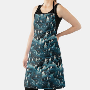 Dark Snowy Starry Night  Apron