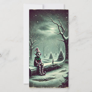 Dark Snowy Winter Night Christmas Elf Card
