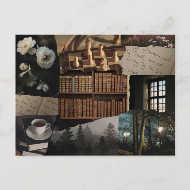 Dark / soft academia scrapbook collage postcard (Front)