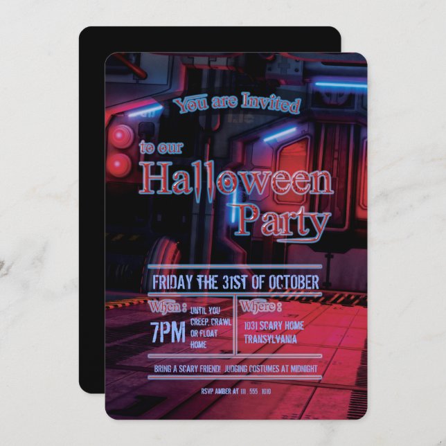 Dark Space Station Door Halloween Party Invitation (Front/Back)