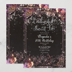 Dark Sparkle Glitter Glam Lights Sweet 16 Party Invitation