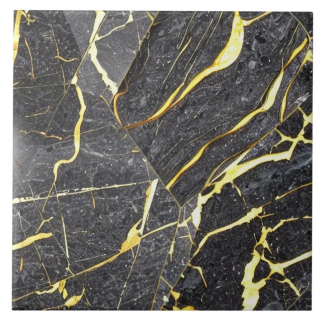 Dark Speckled Marble Effect with Golden Veins Tile (The complete printed tile design. Tiles sold individually.)
