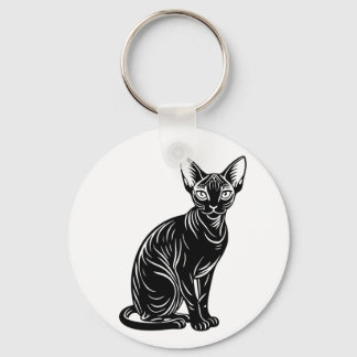 Dark Sphynx Cat Art – Mysterious Minimal Design Keychain