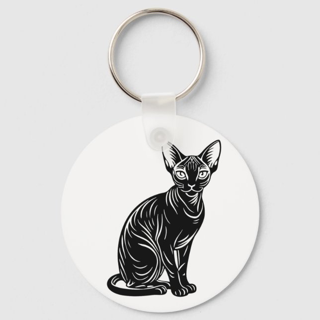 Dark Sphynx Cat Art – Mysterious Minimal Design Keychain (Front)