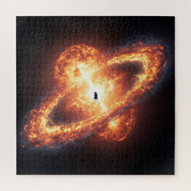 Dark Spirit Figure in Galactic Cosmic Fiery Explos Jigsaw Puzzle (Vertical)