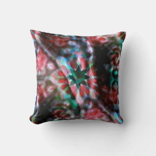 Dark star on glass flower spots, red to dark green throw pillow