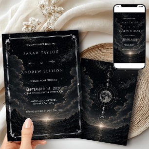 Dark Starry Night Silver Foil Celestial Wedding