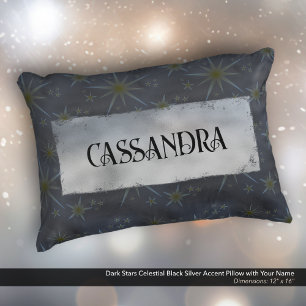 Dark Stars Celestial Black Silver Name Accent Pillow