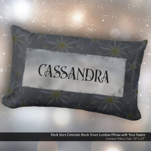 Dark Stars Celestial Black Silver Name Lumbar Pillow