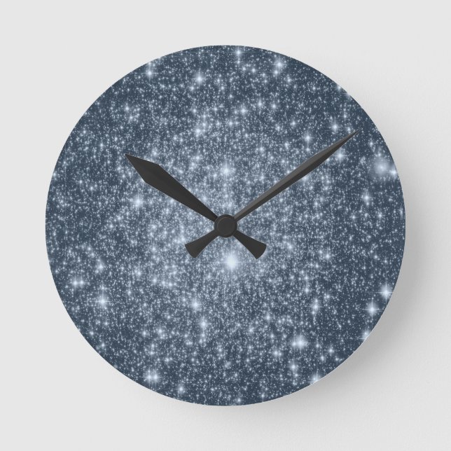 Dark Steel Blue Stars Round Clock (Front)