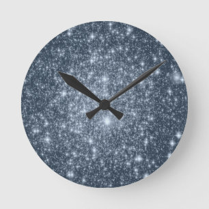 Dark Steel Blue Stars Round Clock