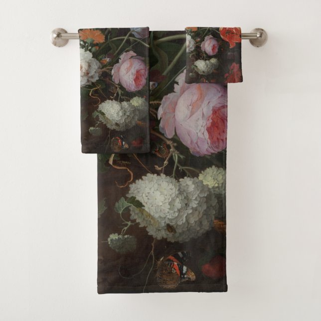 Dark Still Life Floral  Throw Pillow Bath Towel Set (Insitu)