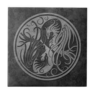 Dark Stone Yin Yang Phoenix Tile