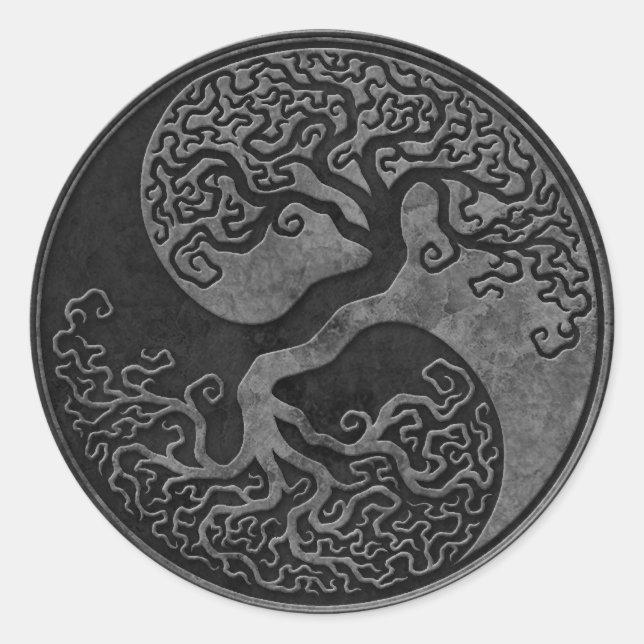 Dark Stone Yin Yang Trees Classic Round Sticker (Front)