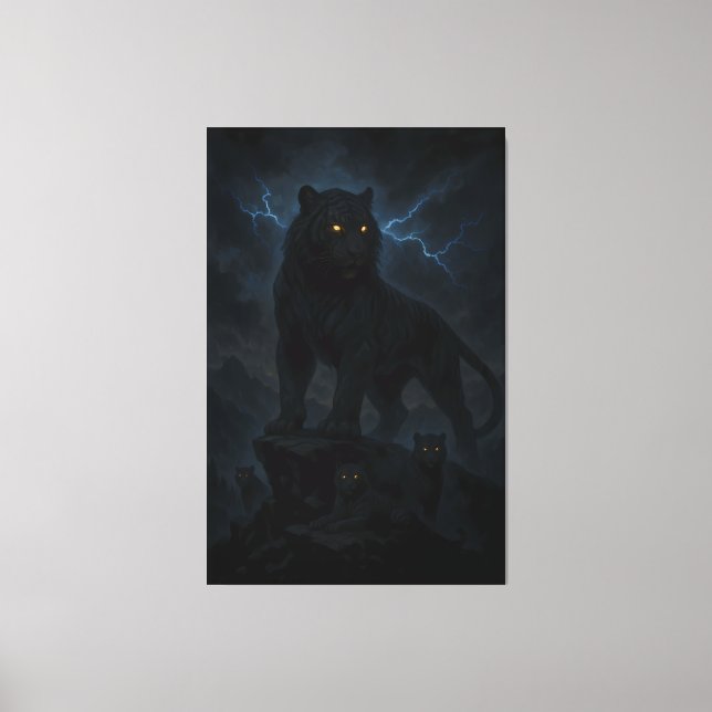 Dark Storm White Tiger Family – Golden Eyes Guardi Canvas Print (Front)