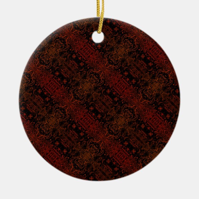 Dark striped burgundy pattern ceramic ornament (Front)
