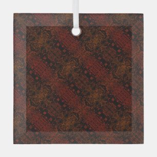 Dark striped burgundy pattern glass ornament