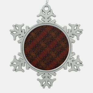 Dark striped burgundy pattern snowflake pewter christmas ornament
