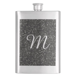 Dark Stylish Silver Grey Glitter Hip Flask