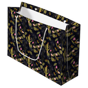 Dark Summer Night Cactus Pattern Large Gift Bag