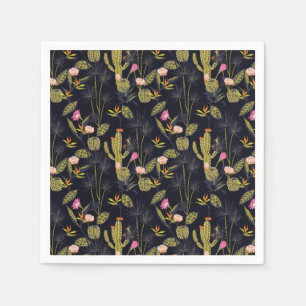 Dark Summer Night Cactus Pattern Napkin