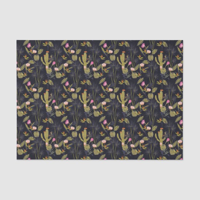 Dark Summer Night Cactus Pattern Tissue Paper (Front)