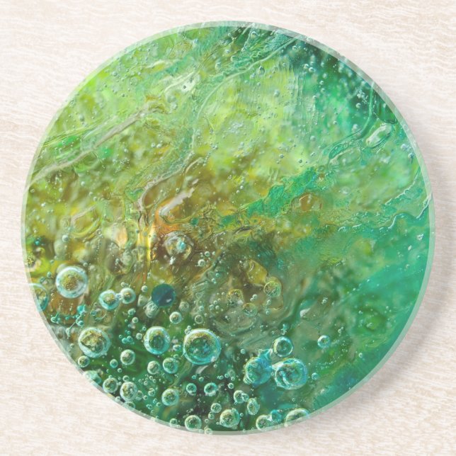 Dark Sun - Green Blue Brown Bubbles Abstract Coaster (Front)