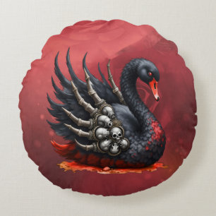 Dark Swan of Bones – Gothic Elegance  Round Pillow