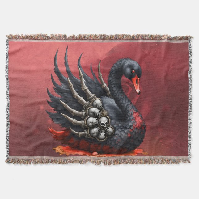 Dark Swan of Bones – Gothic Elegance  Throw Blanket (Front)