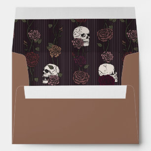 Dark Tan Brown Skulls and Roses Return Address Envelope