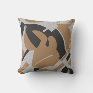 Dark Tan Grey Black Bold Swirling Abstract Motif Throw Pillow
