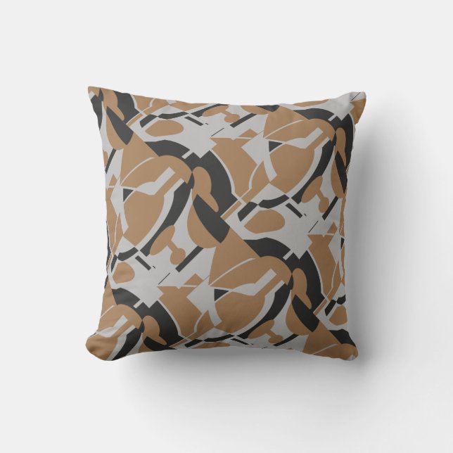 Dark Tan Grey Black Diagonal Art Print Throw Pillow (Front)
