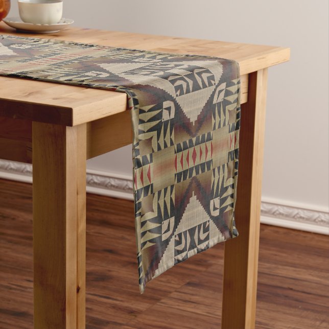 Dark Tan Taupe Brown Red Black Tribal Art Medium Table Runner (In Situ)