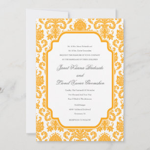 Dark Tangerine Weddings Damask Pattern Custom Invi Invitation