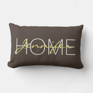 Dark taupe colour home monogram lumbar pillow