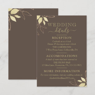 Dark Taupe & Gold Foliage Modern Botanical Wedding Enclosure Card