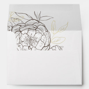 Dark Taupe Peony Floral & Gold Wedding Invitation Envelope