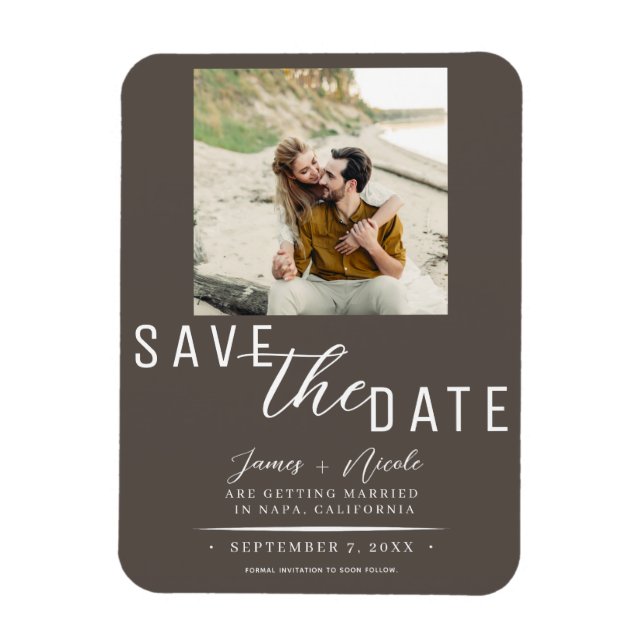 Dark Taupe Save the Date Photo Wedding Magnet (Vertical)