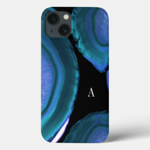 Dark Teal Agate Geode Monogram iPhone 13 Case