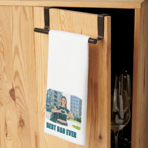 Dark Teal All Caps Best Dad Ever Photo Kitchen Towel
