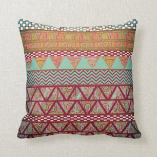 Dark Teal Amber Boho Tribal Stripes Pattern Throw Pillow