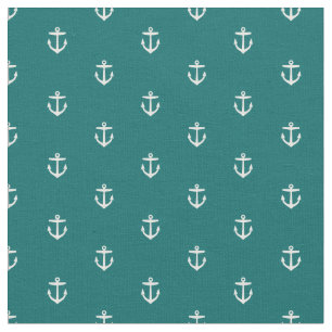 Dark Teal Anchor Print Fabric