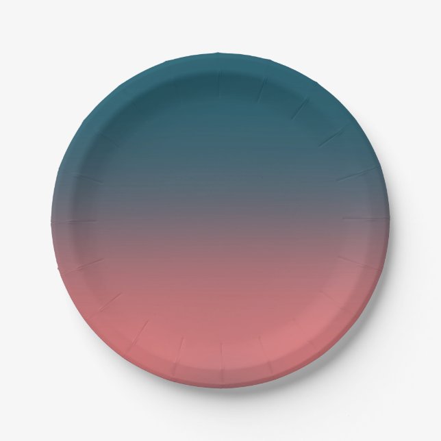 Dark Teal and bright coral pink gradient  Paper Plate (Front)