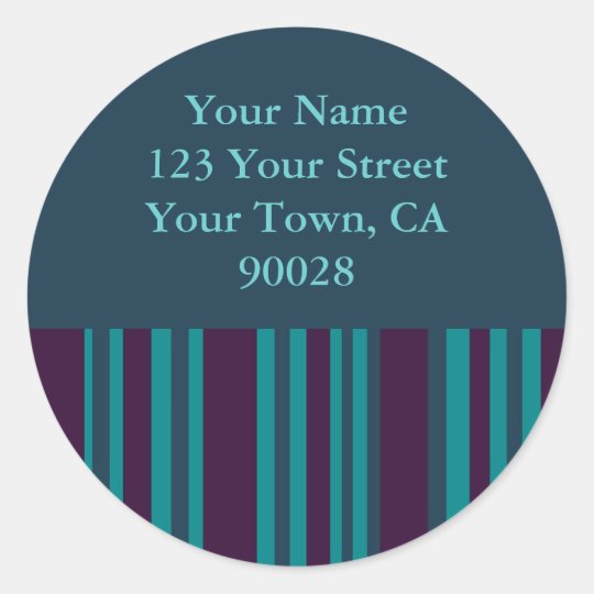 dark teal and purple striped address labels