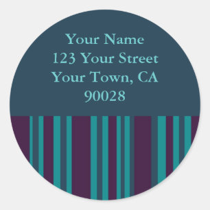 dark teal and purple striped address labels