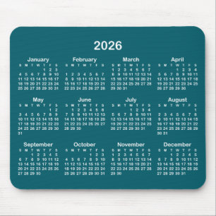Dark Teal and White 2026 Calendar Mouse Pad