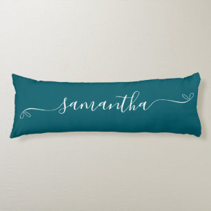 Dark Teal and White Cute Bow Signature Name Body Pillow